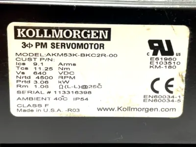 AKM53K-BKC2R-00 | Kollmorgen  Servo Motor 4500RPM 640VDC 3.06kW w/ Gear - For parts or not working