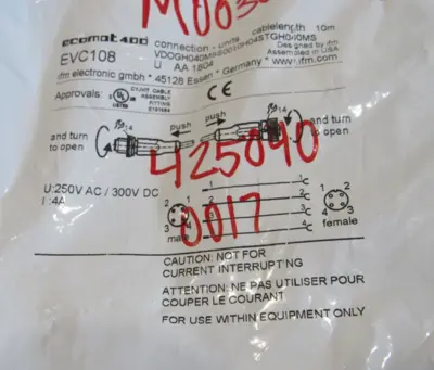NEW IFM EFECTOR EVC108 CONNECTION CABLE VDOGH040MSS0010H04STGH040MS