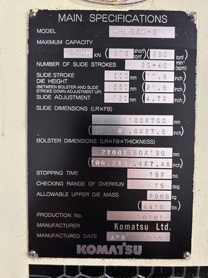 USED 1999 KOMATSU PRESSES KOMATSU OBW250-3 PRESS