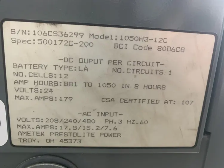 Used GENERAL BATTERY CHARGER 1050H3-12C Battery Chargers Ohio US | Yoder Brothers machinery #92252