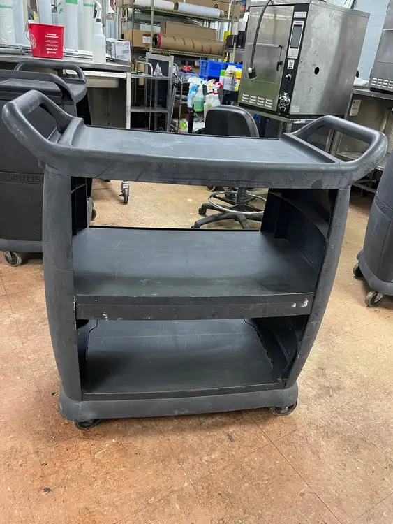 Used Carlisle Used Carlisle 3 Shelf Black Utility / Bus Cart 300 lb. Capacity - SS338 Restaurant Equipment (Miscellaneous) Illinois US | Falcon Restaurant Supply #1374984