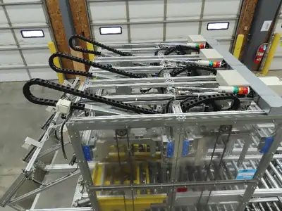 Basket Feeder Stacker 3-Row 14" Roller Conveyor Chain Drive Lift Stack System