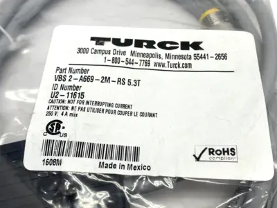 New | in-Stock Turck VBS 2-A669-2M-RS5.3T, U2-11615 Bus Bars & Plugs Michigan US | Maverick Industrial Sales #1462912