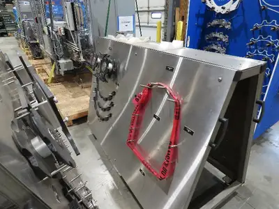 Shibuya Hoppmann Norwalt Aerosol Can Puck Sorter Inserter Line w/ Feeder Hopper