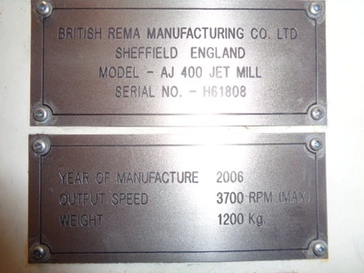 British Rema Opposed Jet Mill M/S Model 400