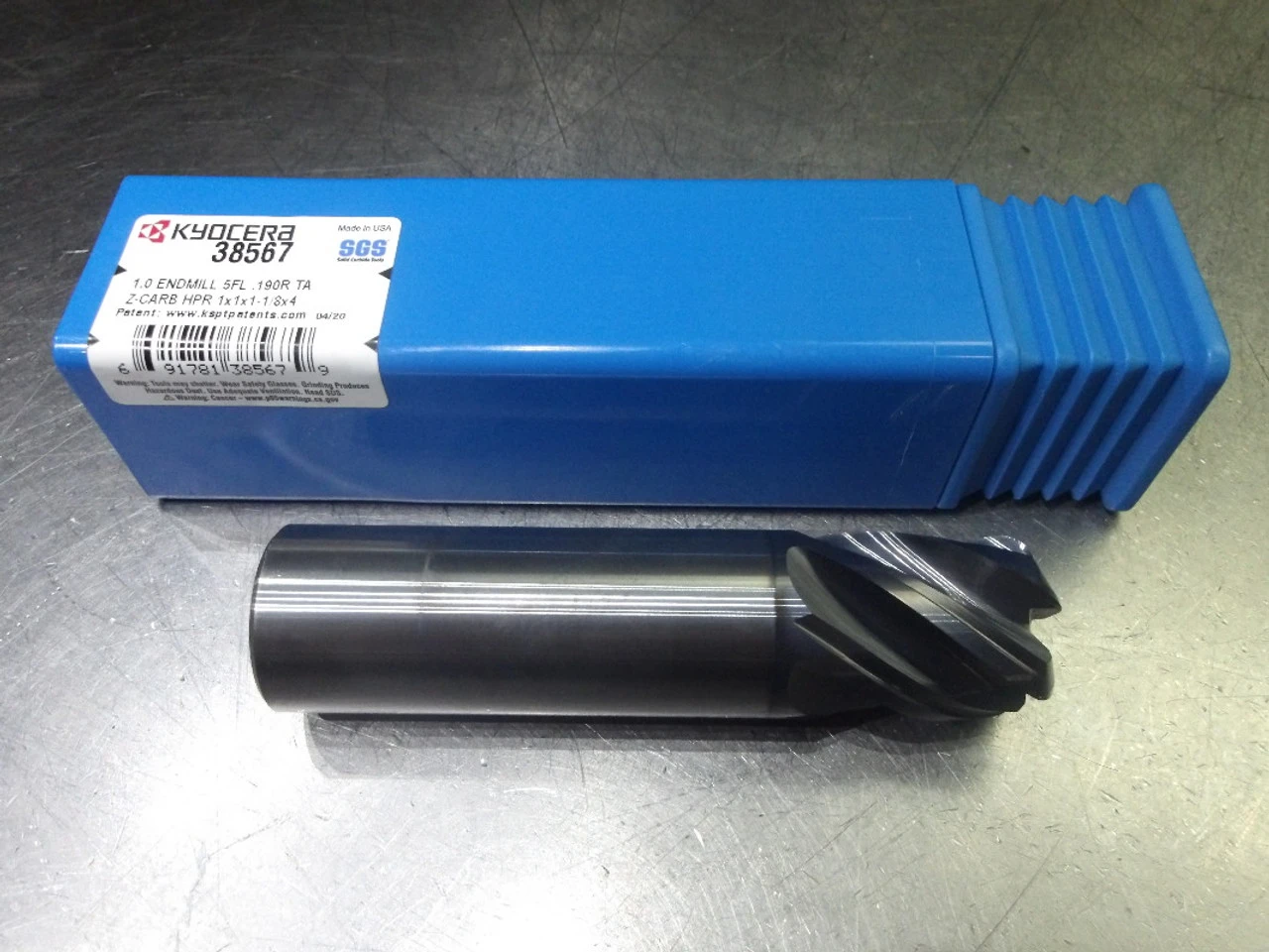 Kyocera/SGS 1" 5 Flute Carbide CR Endmill 1" Shank .19" R 38567 (LOC2180)