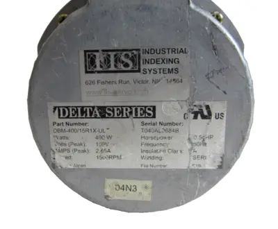 REPAIRED INDUSTRIAL INDEXING SYSTEMS DBM-400/15R1X-UL MOTOR 400W DBM40015R1XUL