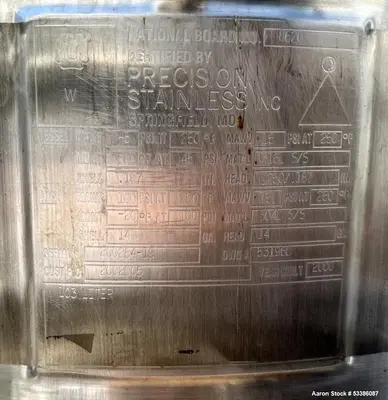 Used Precision Stainless Industrial Dished Top and Bottom Jacketed Tank.