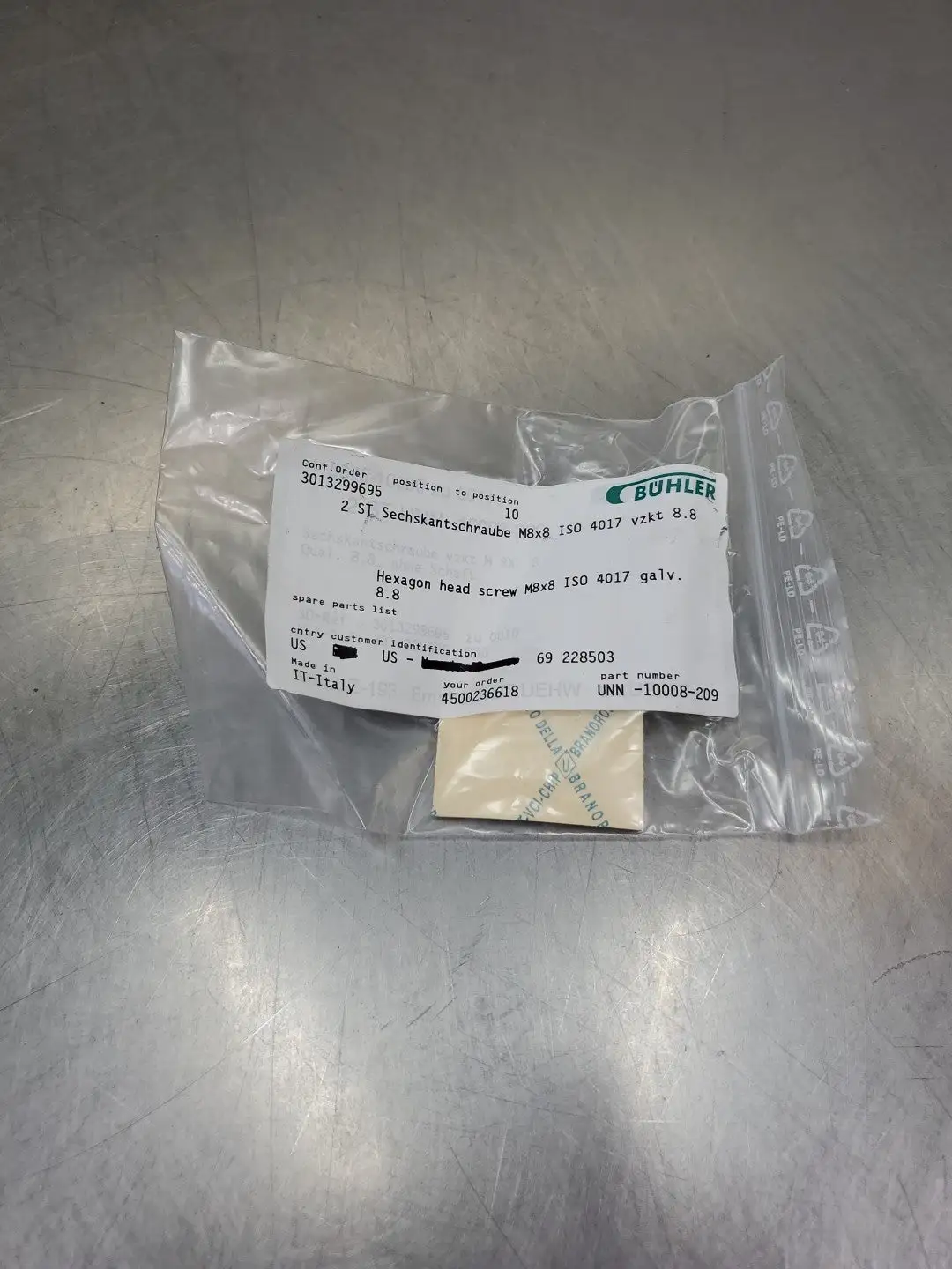 Used Buhler UNN-10008-209 Hexagon Head Screw, M8x8, ISO 4017 Galv Nuts & Screws South Carolina US | Palmetto Automation #1160561