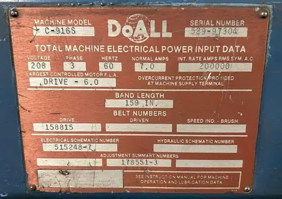 9" X 16" DOALL Swivel Head Horizontal Band Saw, Model C-916S