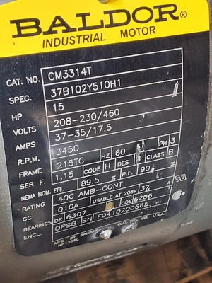 BALDOR CMM3314T INDUSTRIAL MOTOR WITH SONIC AIR SYSTEMS SONIC 100 BLOWER