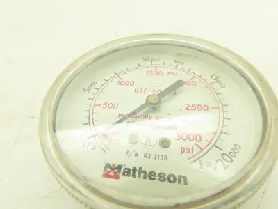 Matheson 63-3113 SS Compressed Gas Gauge 1000/2000PSI 1/4"ANPT 63-3133 LOT OF 2