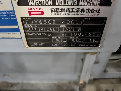 Used 2015 NISSEI FVX660III-400L Injection Molding Machines California US | Machinery Network #1455609