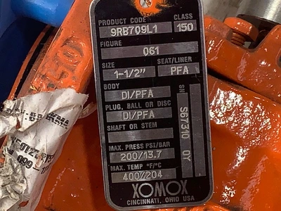 1.5" -150# Tufline Xomox Diaphragm Plug Valve , Unused