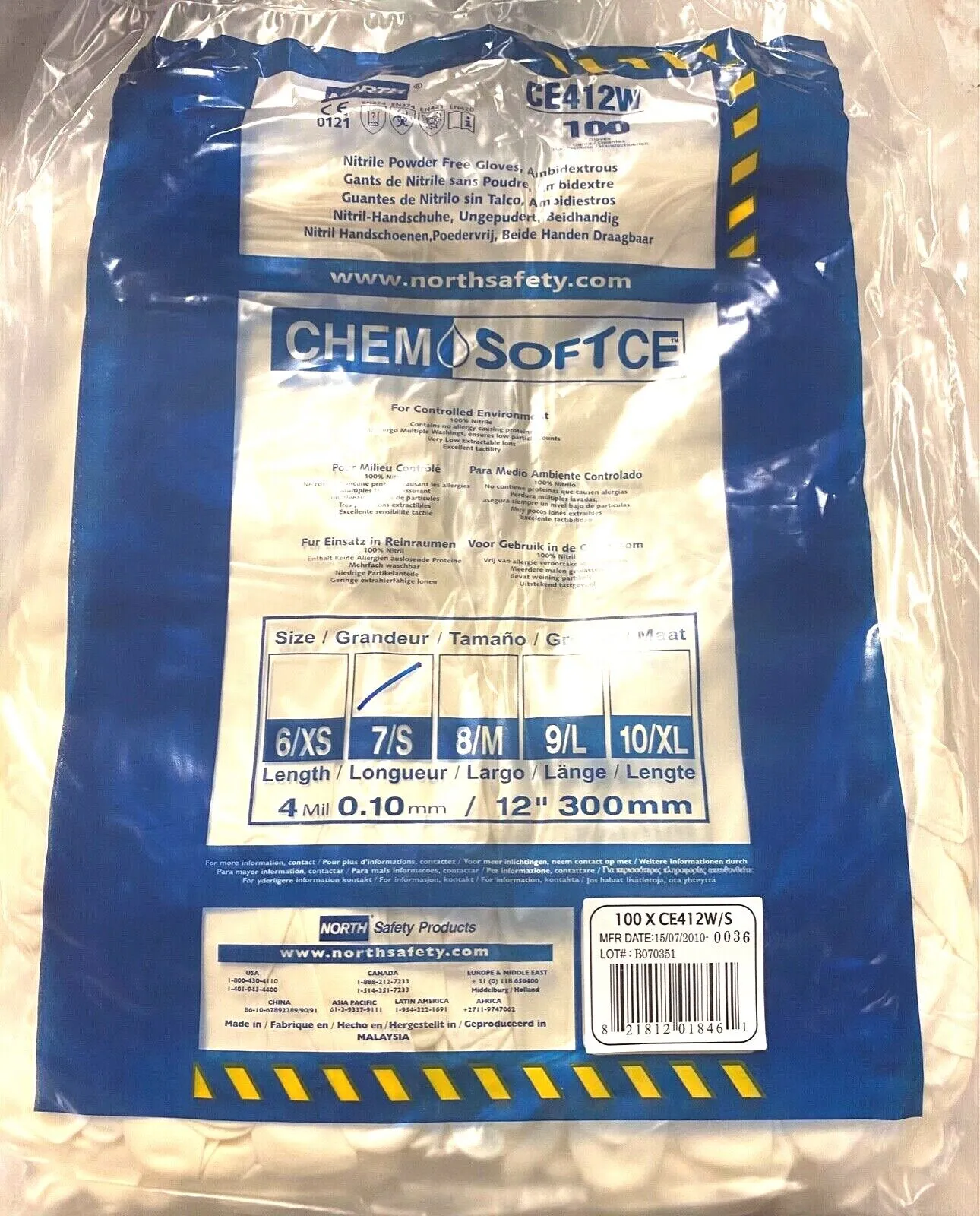 North Safety Cleanroom Gloves Nitrile Powder Free Size Small 100 Pack CE412W