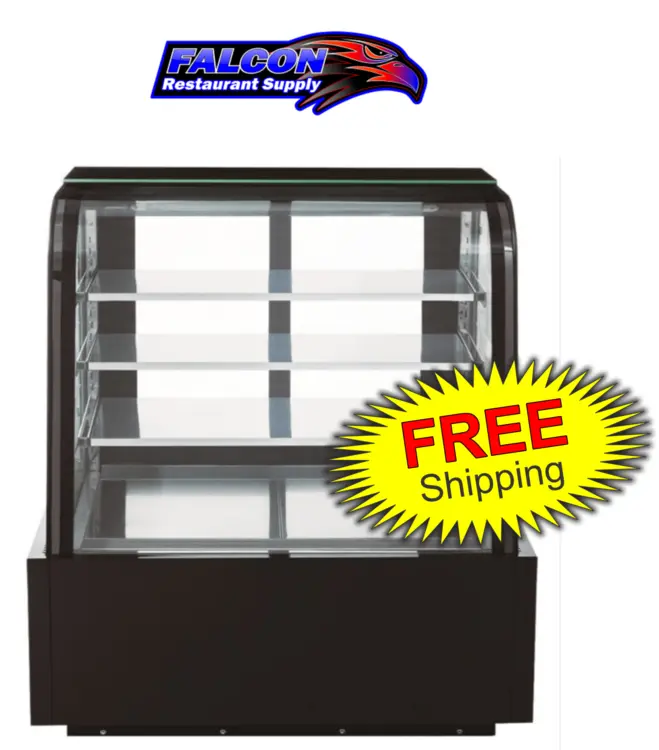 New | in-Stock Dukers New Dukers DDM48R-CB Curved Glass 48" Cake Showcase Display Refrigerators Illinois US | Falcon Restaurant Supply #1376336