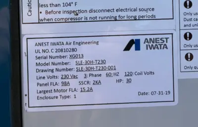 Used Anest Iwata SLE-30H-T230 Non-Lube Air Compressors Tennessee US | Heavy Wall Consulting #1310659