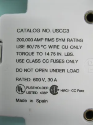 Lot of (4) Gould Ultrasafe USCC3 Class CC 3 Pole Fuse Holder F3