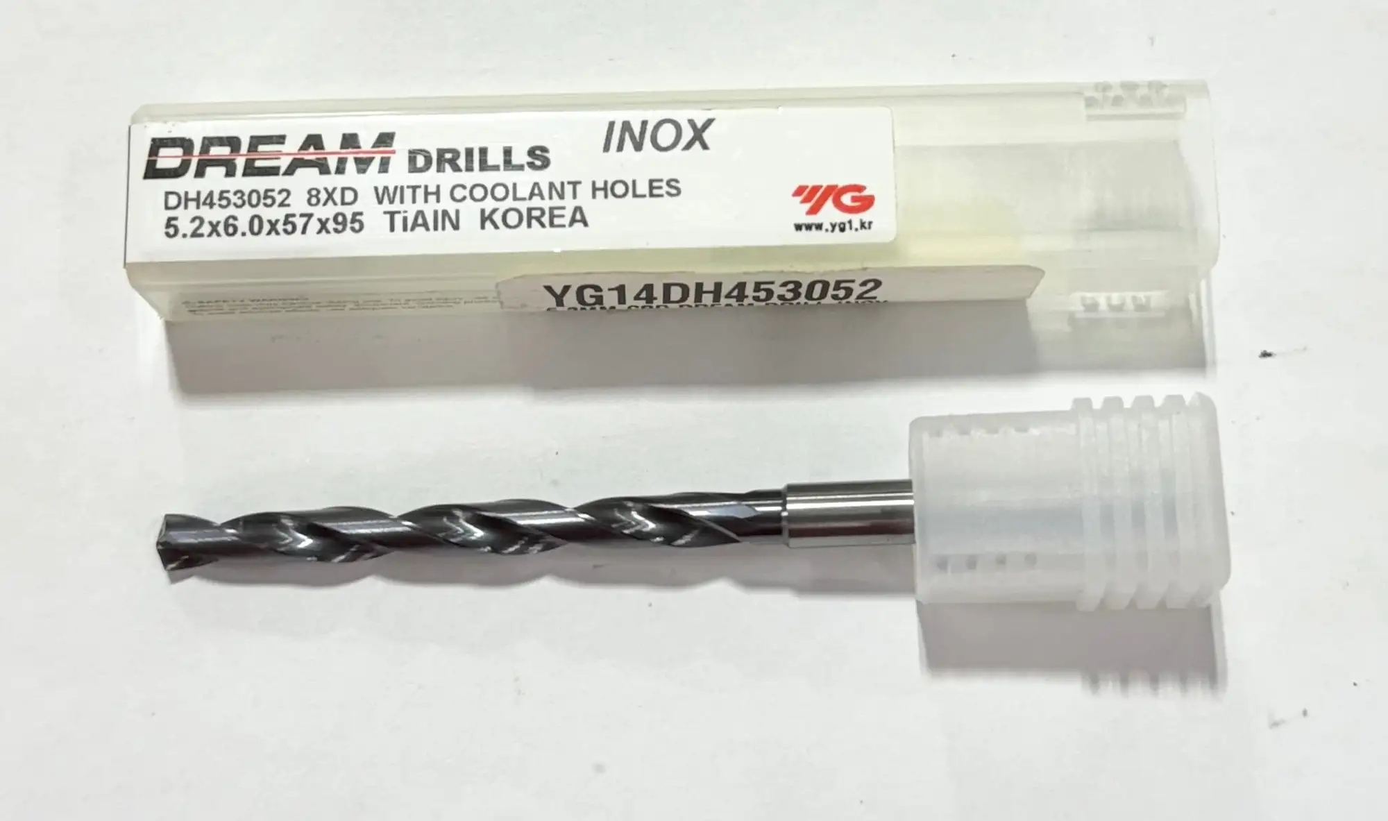 YG 5.2mm Solid Carbide Drill 8xD Coolant Thru TiAlN Coated 140° 2 Flute