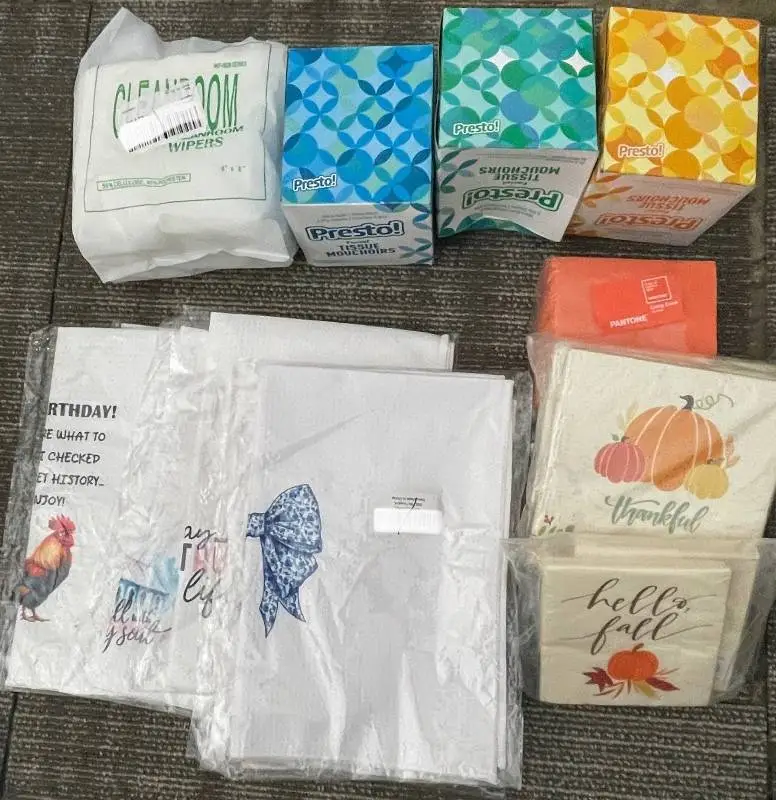 Assortment of Hand Towels, Tissue and Dinner Napkins