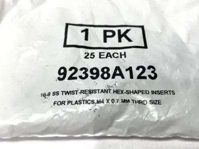 92398A123 | Stainless Steel Hex Inserts M4 x 0.7mm PACKAGE OF 25 - New