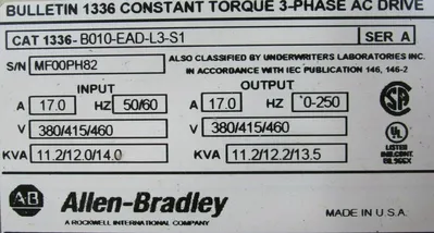 REFURBISHED ALLEN BRADLEY 1336S-B010-EAD-L3-S1 DRIVE A 1336SB010EADL3S1