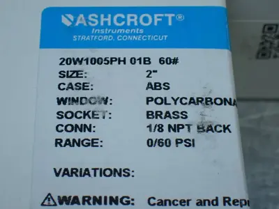 NEW ASHCROFT 20W1005PH 01B 60#