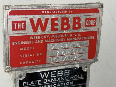10' X 1/2" WEBB MODEL #9L-1210 3-ROLL INITIAL PINCH PLATE BENDING ROLL: STOCK #22525
