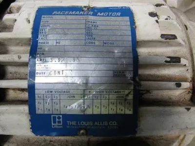 Louis Allis 8P16/495 1HP 1735 RPM 6.2:1 Ratio 280 Output RPM Electric Gearmotor