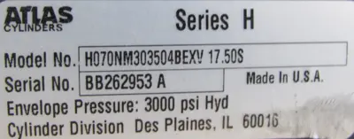 NEW ATLAS H070NM303504BEXV 17.50S HYDRAULIC CYLINDER SERIES H