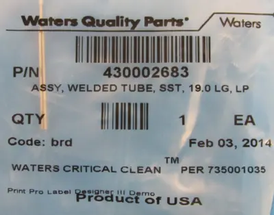 NEW LOT OF 4 WATERS 430002683 WELDED TUBE ASSY SST 19.0 LG LP