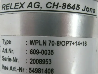 NEW RELEX AG WPLN70-8/OP7+14+16 GEARHEAD 609-0035 54981408 CH-8645