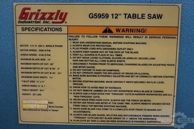 USED 2000 GRIZZLY G5959
