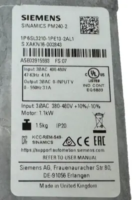 NEW SIEMENS 6SL3210-1PE13-2AL1 SINAMICS PM240-2 POWER MODULE