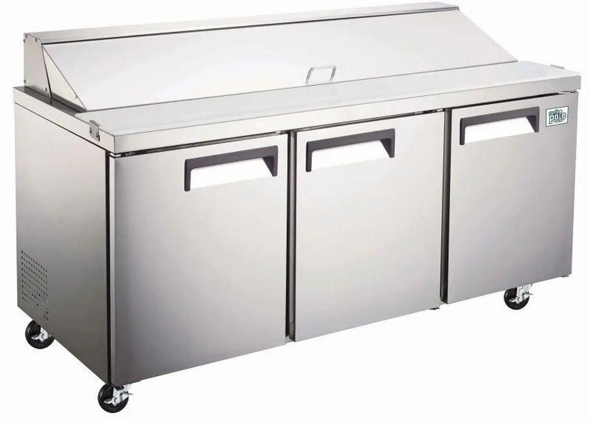 Elite Stainless Steel 3 Door Sandwich Prep Table on Castors
