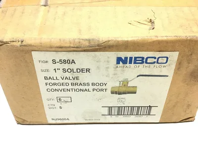 NIBCO S-580A 1″ Solder Ball Valve Brass Body Conventional Port – 6 pcs/bx