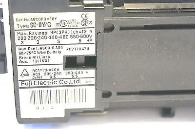NEW FUJI ELECTRIC 4GC0F0 #10Y CONTACTOR TYPE SC-0Y/G