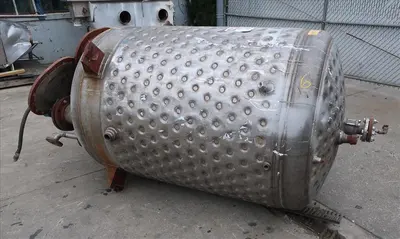 SPC8501  Tank 500 gallon vertical tank, Stainless Steel, dimpled jacket, 0.33 hp agitator, dish