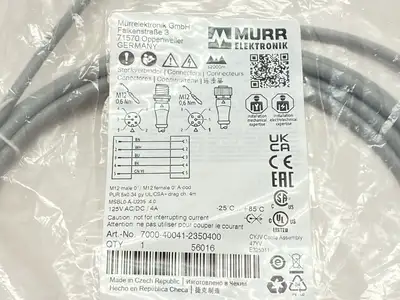 New | in-Stock Murr Elektronik Sensor Actuator Cordset F/M M12 5-Pin 4m Cable & Wire Michigan US | Maverick Industrial Sales #1473996
