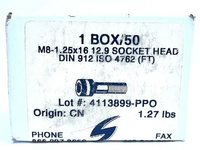 Solution Industries M8-1.25x16 12.9 Socket Head DIN 912 ISO 4762 (FT) BOX OF 50 - New