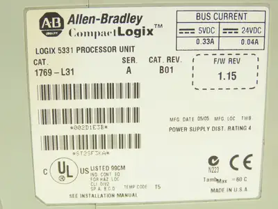 Allen Bradley 1769-L31 CompactLogix 5331 Controller Ser A Rev B01 F/W 1.15