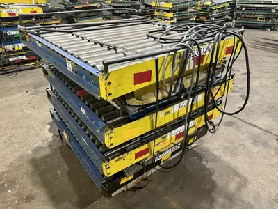 3,000 LBS X 48" X 48" ROTO-MAX HYDRAULIC SCISSOR LIFT TABLE W/ ROTARY LEWCO ROLLER CONVEYOR TOP, 110 VOLT: STOCK #20873