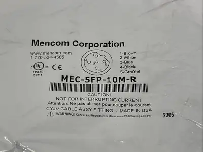 New | in-Stock Mencom Right Angle Single End Cordset Female M12 5-Pin 10m Cable & Wire Michigan US | Maverick Industrial Sales #1392613