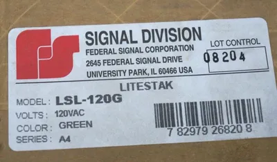 NEW SEALED FEDERAL SIGNAL LSL-120G LITESTAK 120VAC, GREEN, LSL120G