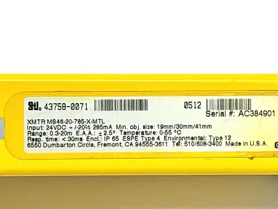 MS46-20-785-X-MTL | Omron STI  Safety Light Curtain XMTR 43758-0071 - For parts or not working