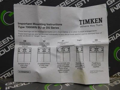 Timken 7305WN SU Angular Contact Bearing 25mm Bore 62mm OD 17mm Width New