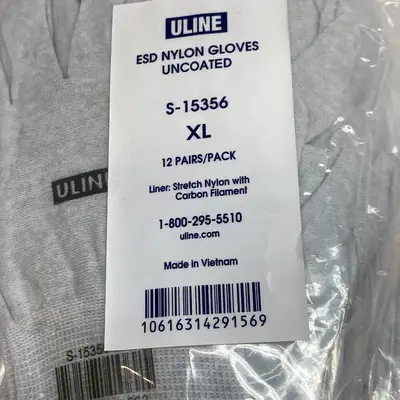 NEW ULINE NYLON GLOVES UNCOATED XL 12 PAIRS / PACK