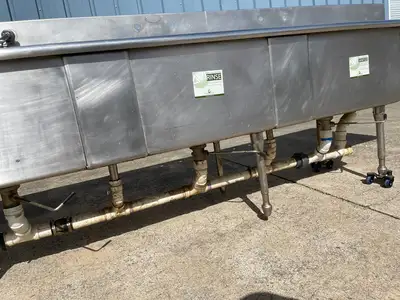 Used Duparquet Used 156" Duparquet 3 Compartment Commercial Sink with Twist Drains - SS10 Sinks Illinois US | Falcon Restaurant Supply #1376181