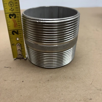 Lot Of (3) M304/L40 3"x 3" Long Threaded Both Ends  Stainless Steel Pipe Nipple