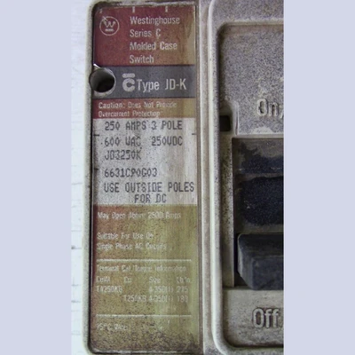 Westinghouse 3 Pole 250 Amp JDK Breaker